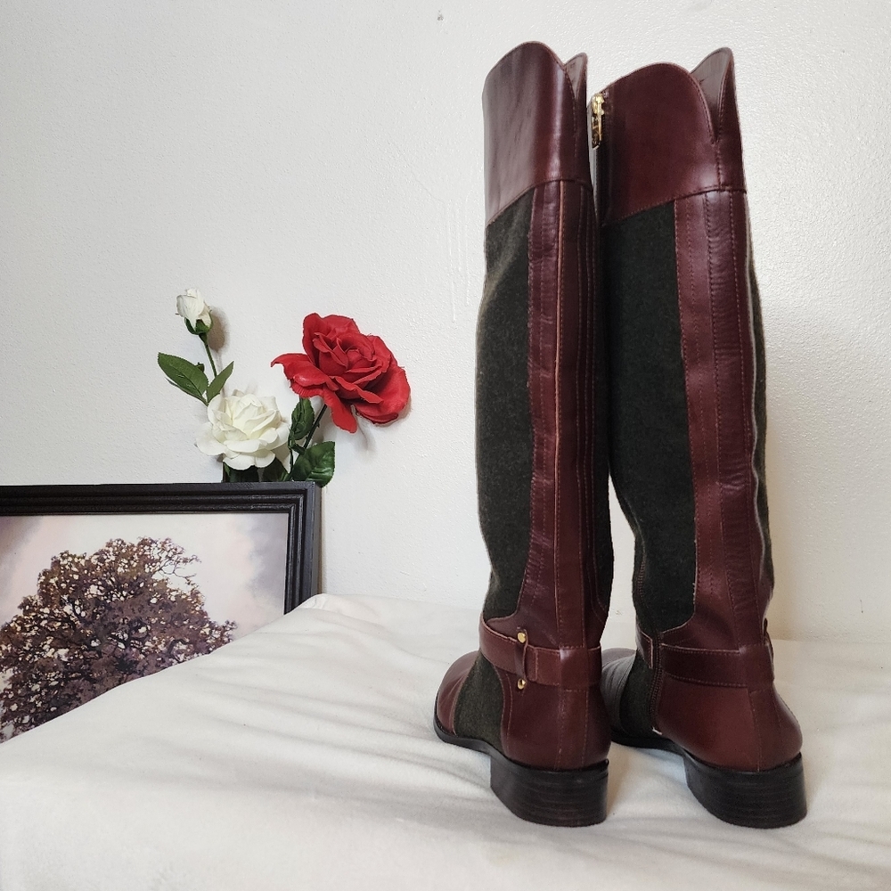 Antonio Melani Erna Riding Leather Wool Knee High Sepia Olive Boots Rare - Picture 14 of 15